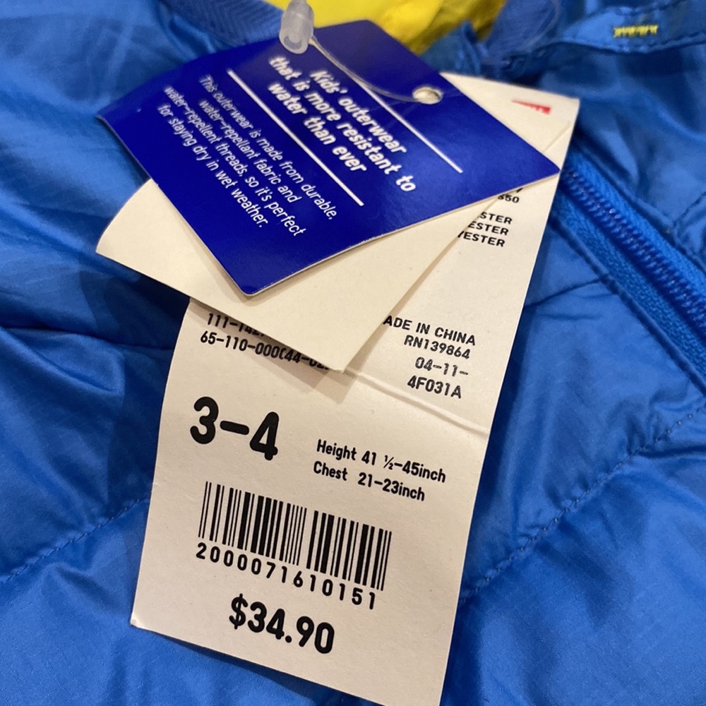 UNIQLO KIDS NWT PUFFER VEST BLUE WITH YELLOW INSIDE SIZE 3/4 UNISEX - Picture 2 of 11
